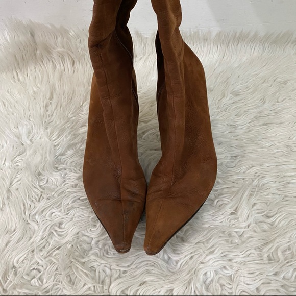 Prada Suede Leather Pointed Tall Zip Boots - Picture 4 of 7